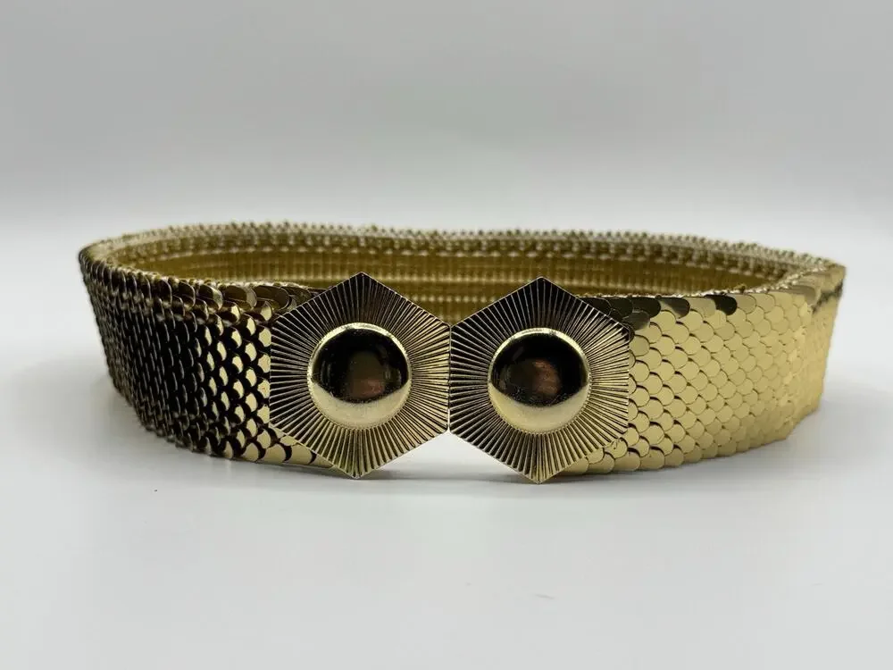 Vintage Gold Fish Scale Style Stretch Disco Wide Waist Belt One Size